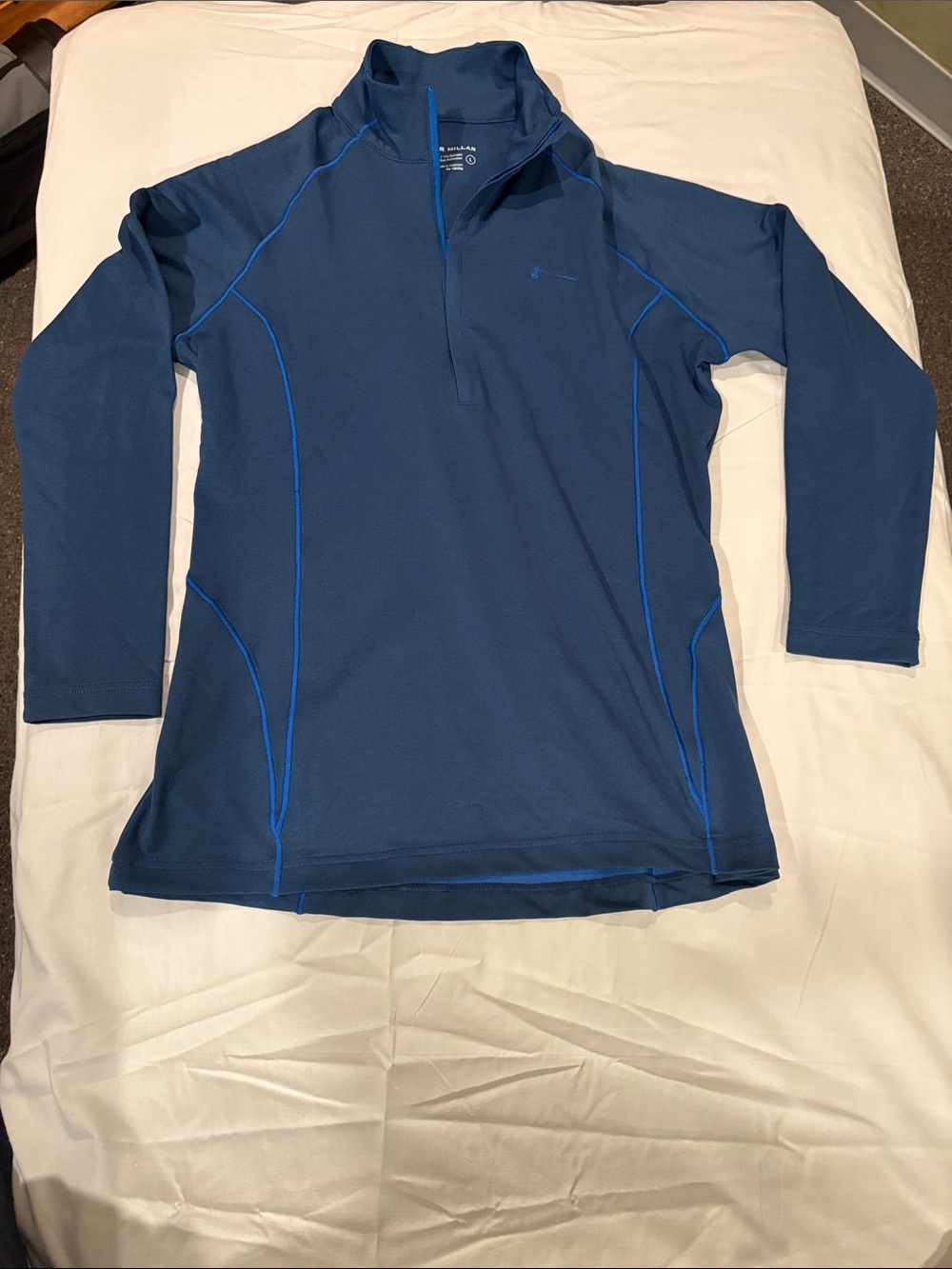Peter Millar Navy Blue Quarter-Zip Sweater with Royal Blue Piping